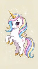 year of the horse, White unicorn vector head with mane and horn. Unicorn on starry background