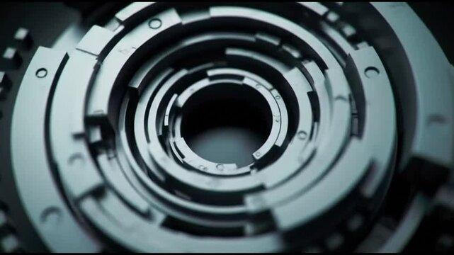 Close up of intricate metallic circular mechanism with concentric rings design