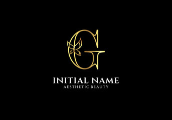 Initial G Letter Logo Design with Butterfly or Leaf Element