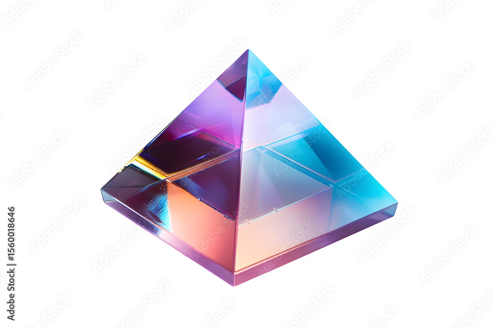 Poster tabletop holographic display pyramid dark background and bright studio lighting and top view. ideal 