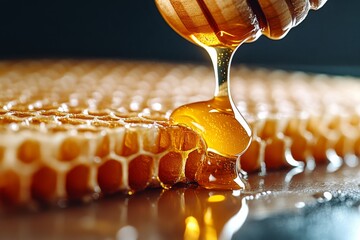 Honey spoon, sweet honeycombs. Generative AI
