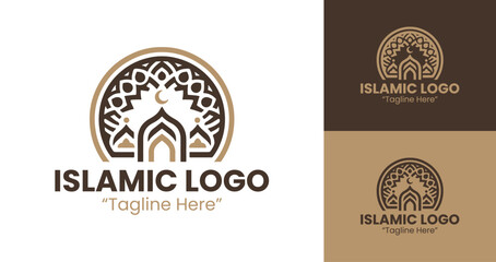 Contemporary and Elegant Islamic Logo Design in Brown and Dark Blue for Branding and Business Identity