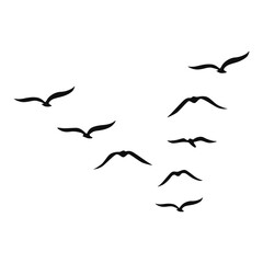 Bird silhouette and flying birds silhouettes on white background. Vector illustration. isolated bird flying.