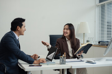 Project manager working and update tasks with milestones progress planning and professional...