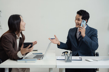 Project manager working and update tasks with milestones progress planning and professional...