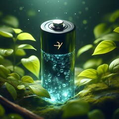 A black glowing battery closeup in nature ecology