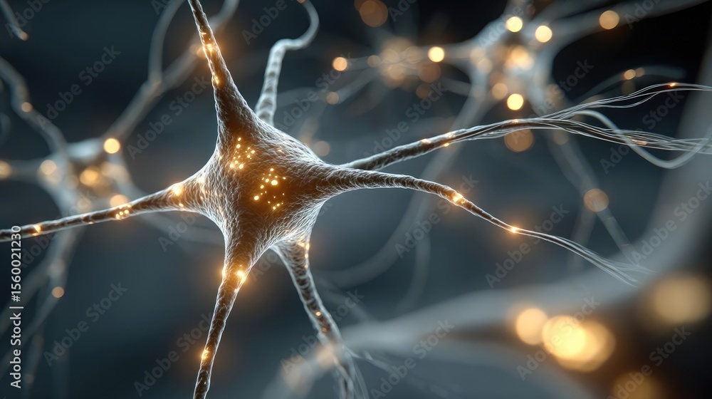 Aufkleber brain reset concept. close-up view of neurons with glowing connections and details.