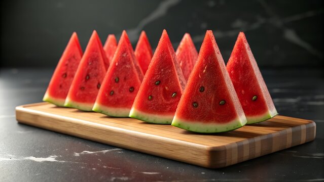 Fresh watermelon slices on wooden board for contributor stock adobe