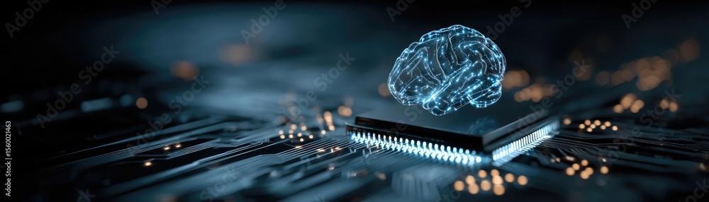 Aufkleber Brain reset concept. Futuristic digital brain on a microchip representing AI technology.