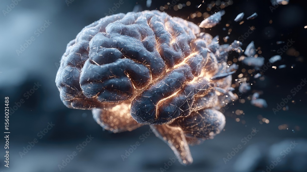 Poster Brain reset concept. An abstract representation of a brain bursting with energy.