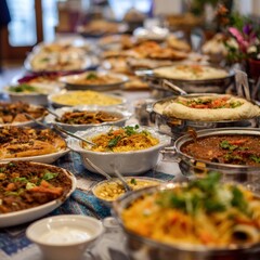 Colorful Buffet Spread with Various Dishes and Delicacies