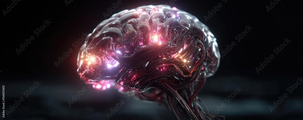 Poster Brain reset concept. A futuristic neural network concept with vibrant glowing elements.