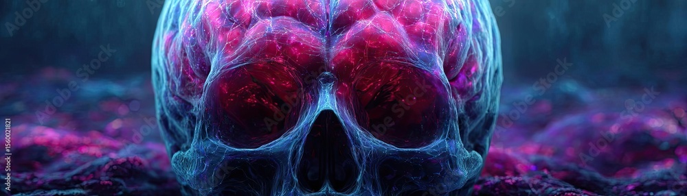 Aufkleber Brain reset concept. A colorful and surreal representation of a skull with vivid textures.