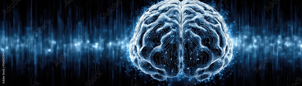 Poster brain reset concept. abstract digital brain illustration with sound waves background.