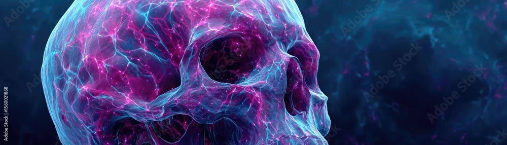 Aufkleber brain reset concept. a glowing skull representing the fusion of art and technology.