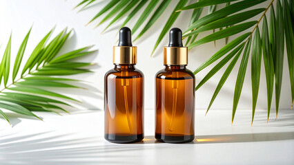 Fototapeta premium bottle of essential oil with leaf
