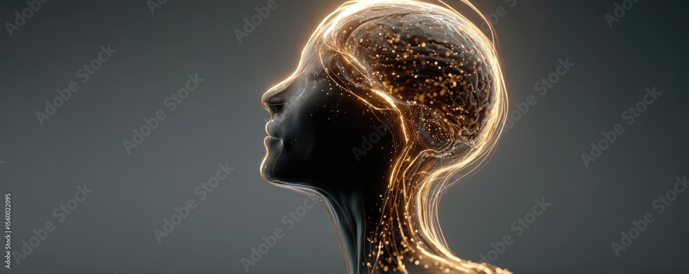 Poster Brain reset concept. A conceptual representation of a human head with glowing neural connections.