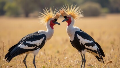 Obraz premium Crowned cranes in savannah landscape