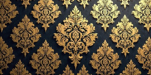 Elegant Muted Gold Damask Pattern Seamless High-Resolution Background Ideal for Luxury Branding, Invitations, and Websites