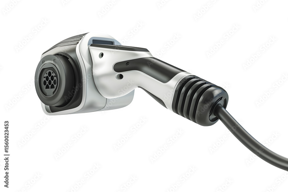 Aufkleber electric vehicle ccs charging plug diagonal angle and matte finish and clean white background. ideal