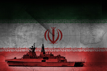 Iran Navy Frigate warship with flag and radar overlay © Sunshine Seeds