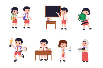 Set Vector Illustration of School Students Doing Classroom Activities. Illustrations for websites, landing pages, mobile apps, posters and banners