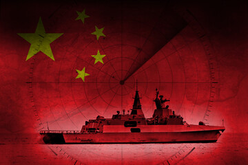 Chinese Navy Frigate warship with flag and radar overlay © Sunshine Seeds