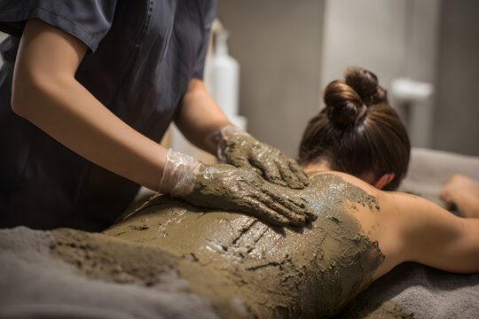 Warm mud therapy on client back