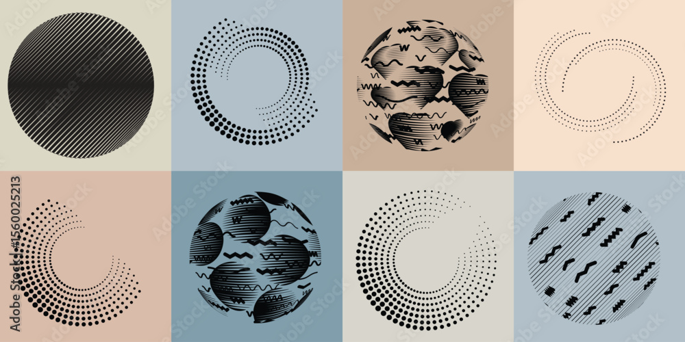 Poster lines and dots in circle form .rotate rounded shape vector illustration .rotating dots form a circle