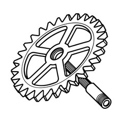 Interlocking gear mechanism line art illustration