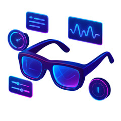 3D AR Glasses Interface with Holographic UI Controls and Neon Lights