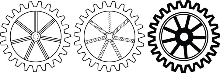 Interlocking gear mechanism line art illustration