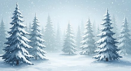 Winter Wonderland Snowy Forest Christmas Trees Festive Season Holiday Background Illustration