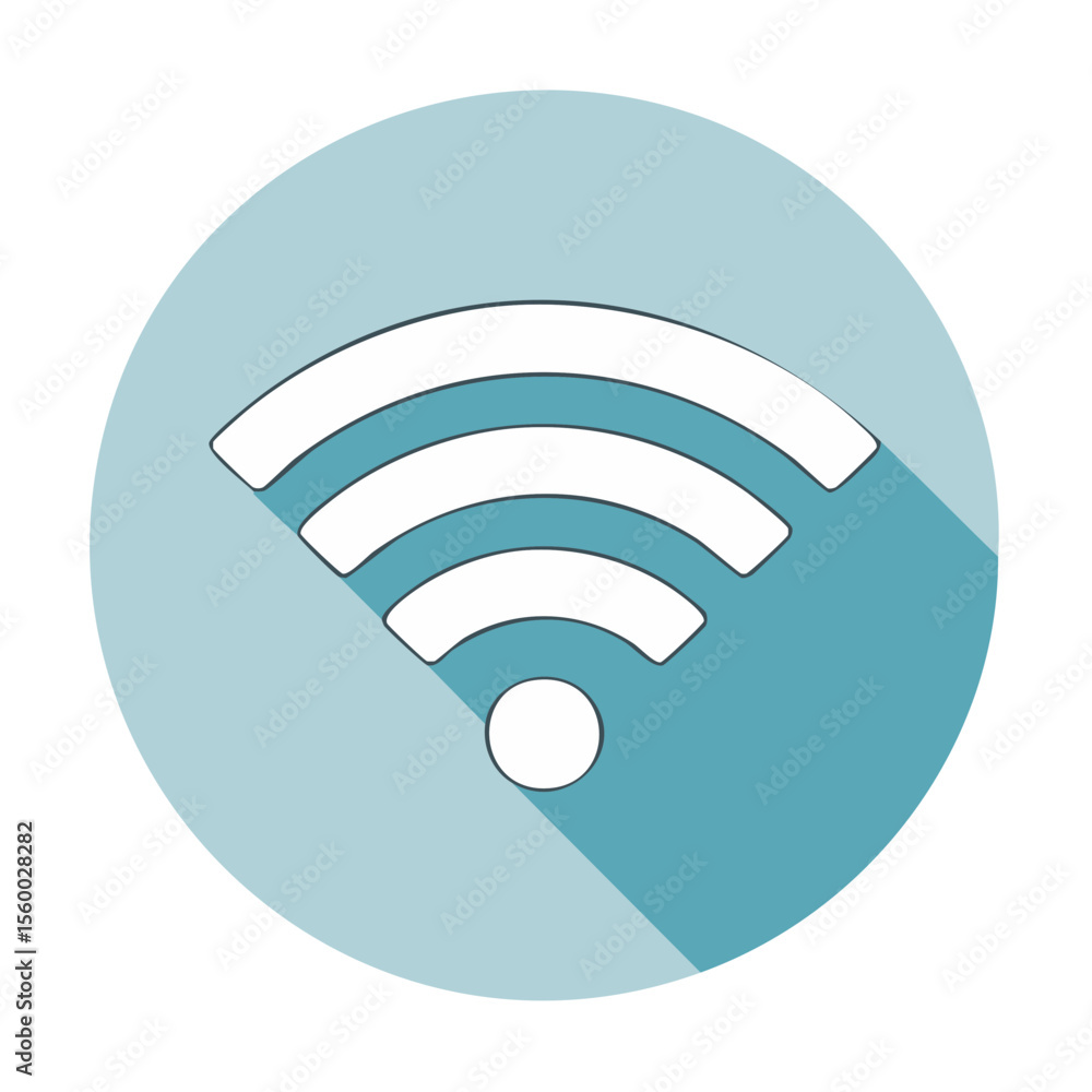 Aufkleber wireless internet signal icon design on a blue circle background with a long shadow