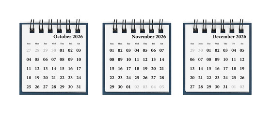 A three-month calendar set for October-December 2026 enhances efficient planning. Its clean layout...