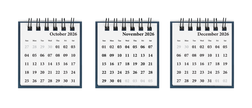 A three-month calendar set for October-December 2026 enhances efficient planning. Its clean layout helps organize daily tasks with ease. - Powered by Adobe