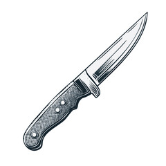 Obraz premium Sharp hunting knife on black background vector illustration for outdoor adventure tools and camping gear themes