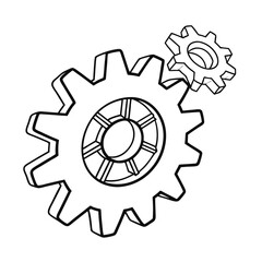 Interlocking gear mechanism line art illustration