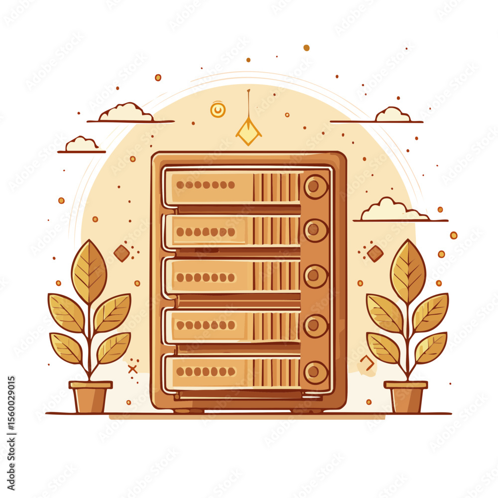 Poster server cabinet with decorative elements digital illustration of data storage and organization with c