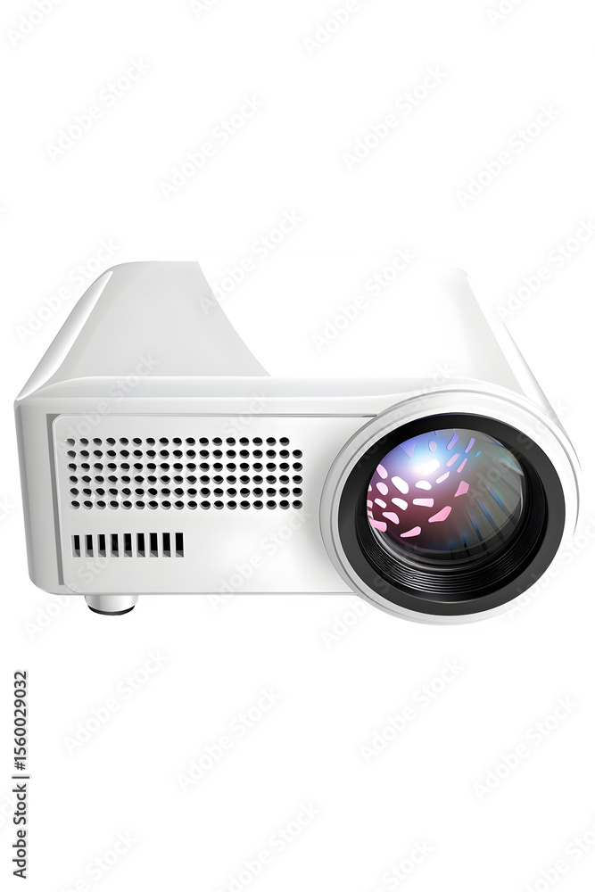 Poster pocket-sized led projector with lens facing forward diagonal angle and dark background and high deta
