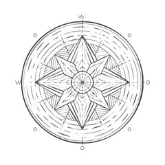 Fototapeta premium Monochrome compass rose with eight points and cardinal directions, detailed navigational symbol