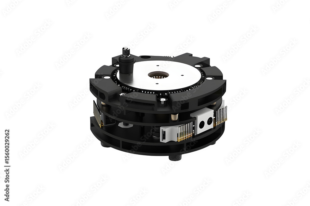 Poster compact lidar sensor with rotating top overhead shot and even diffused lighting and realistic materi