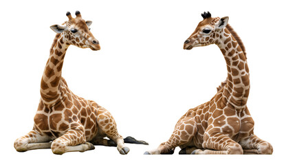 Baby giraffe sitting on ground, isolated background, sharp texture, no shadow © Olee' Stock 