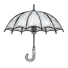 Elegant Umbrella Drawing Style Weather Protection Classic Design on Black Background
