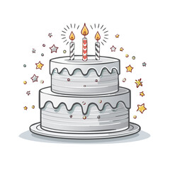 Celebratory two tiered cake with candles and stars against a dark background for birthdays or special occasions vector illustration
