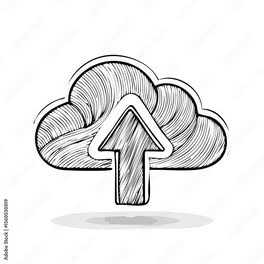 Poster stylized cloud with upward arrow illustration for data transfer and connection
