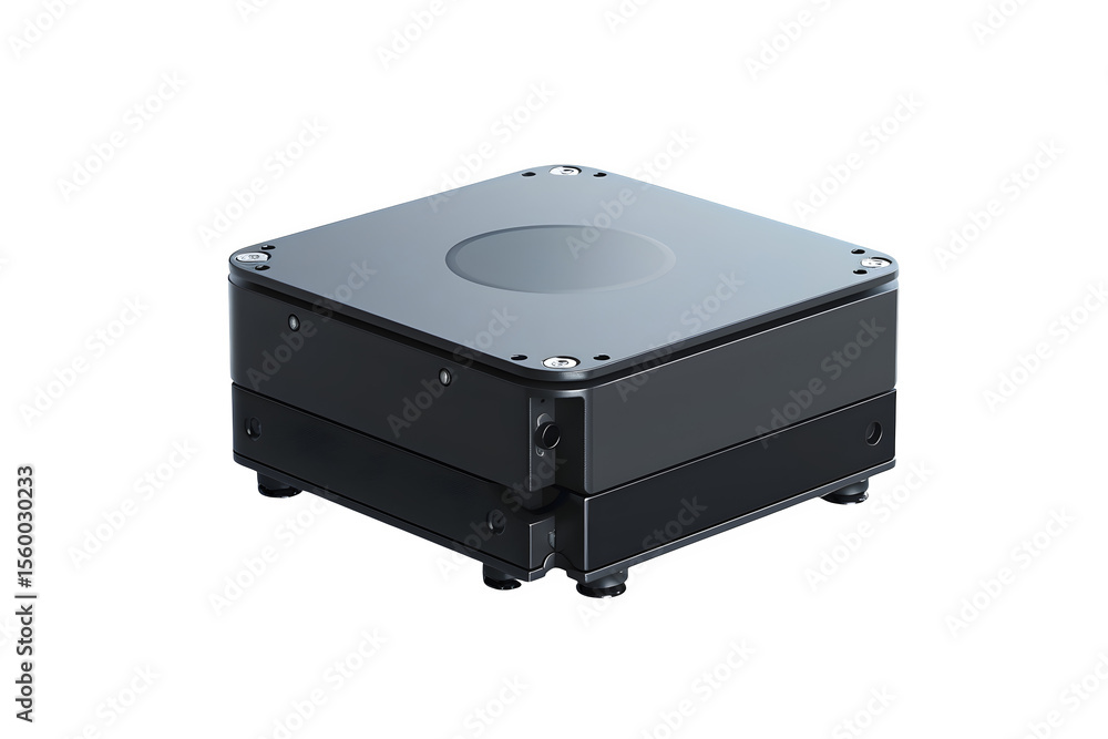 Poster compact lidar sensor with rotating top front view and clean white background and soft studio lightin