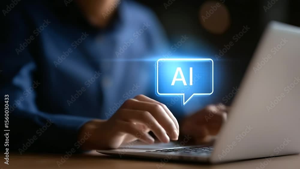 Poster a user engages with an ai virtual assistant on their laptop screen.