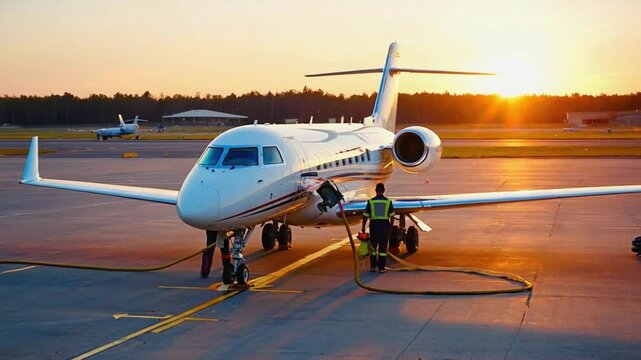 Refueling an airplane.
