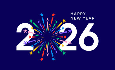 2026 fireworks number, colorful New Year greeting card